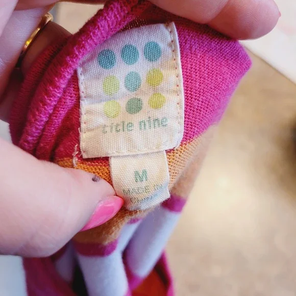 Title Nine Striped Knit Long Sleeve Crew Neck Pink Orange Gray Medium Sweater - Picture 4 of 5